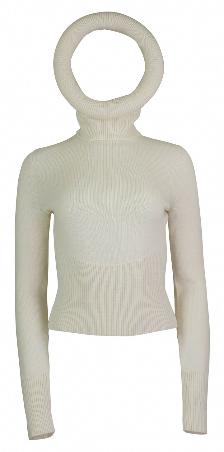ALAÏA Wool Hooded Sweater in White - Discounts on ALAÏA at UAL