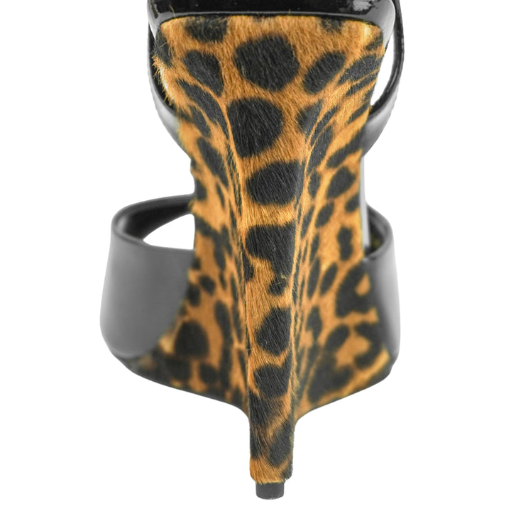 Saint Laurent La Scandale Patent Leather Wedges in Black/Leopard Print