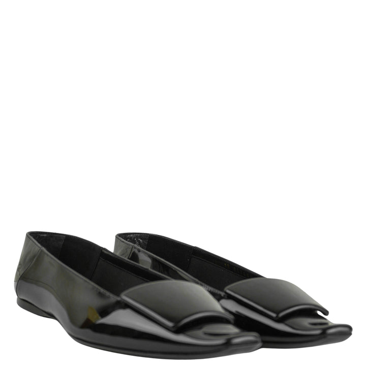 Saint Laurent Poppy Patent Leather Flats in Black