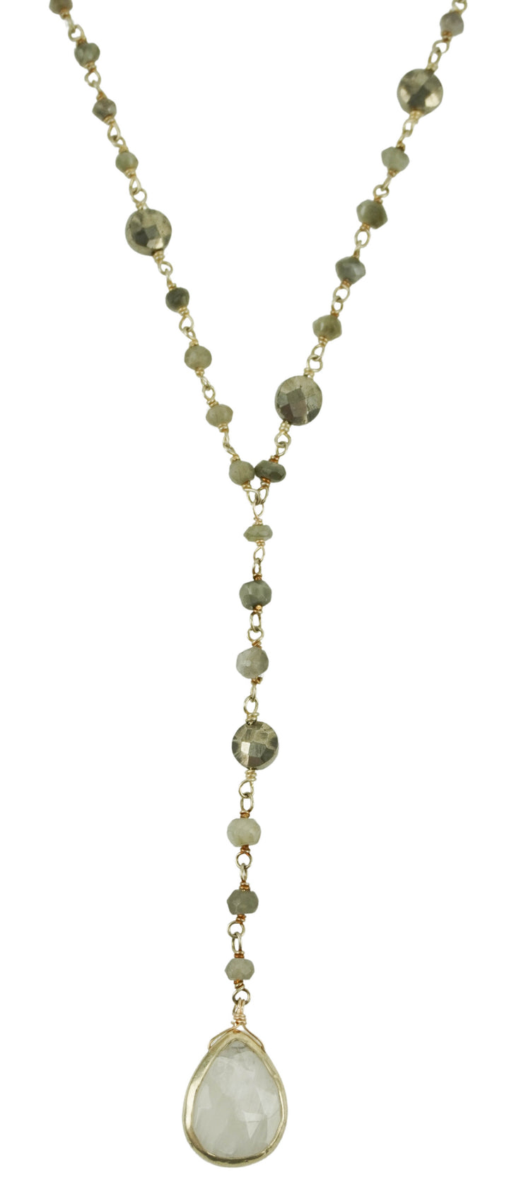 Ela Rae Yaeli Necklace in Emerald, Pyrite and Moonstone - Discounts on Ela Rae at UAL