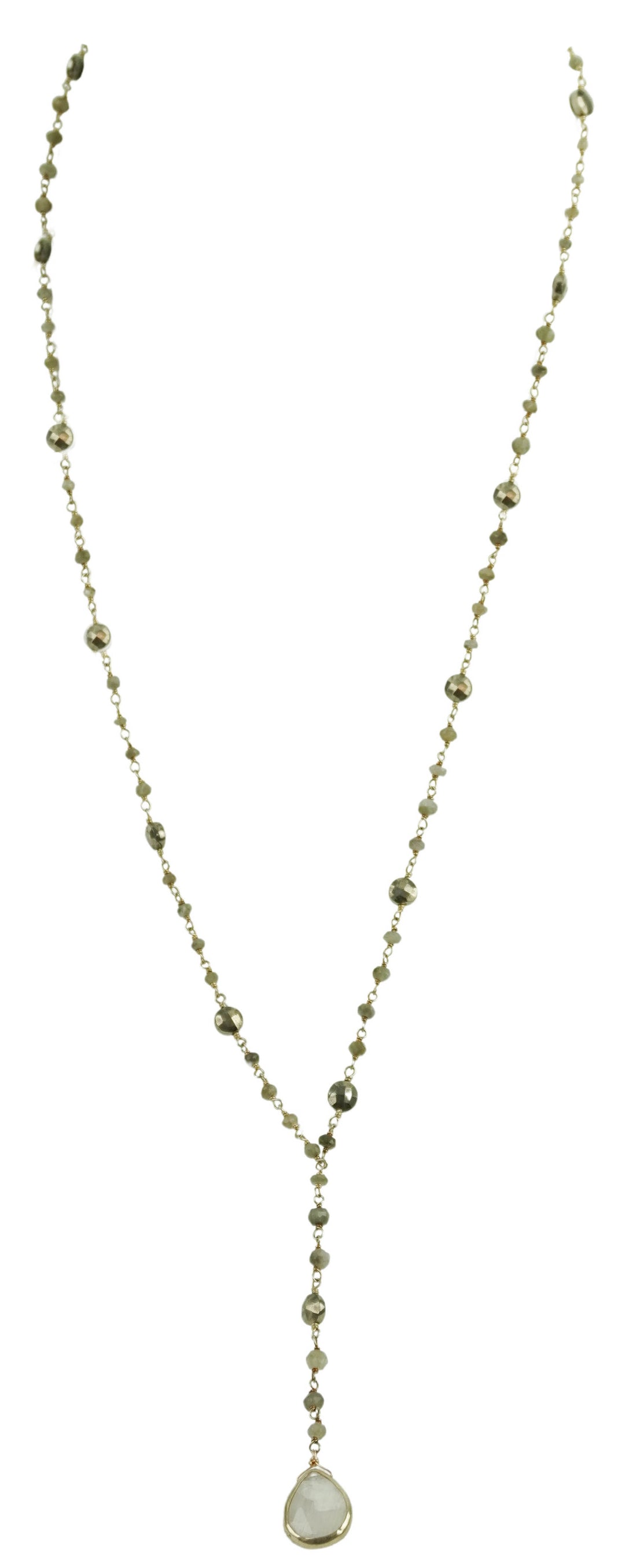 Ela Rae Yaeli Necklace in Emerald, Pyrite and Moonstone - Discounts on Ela Rae at UAL