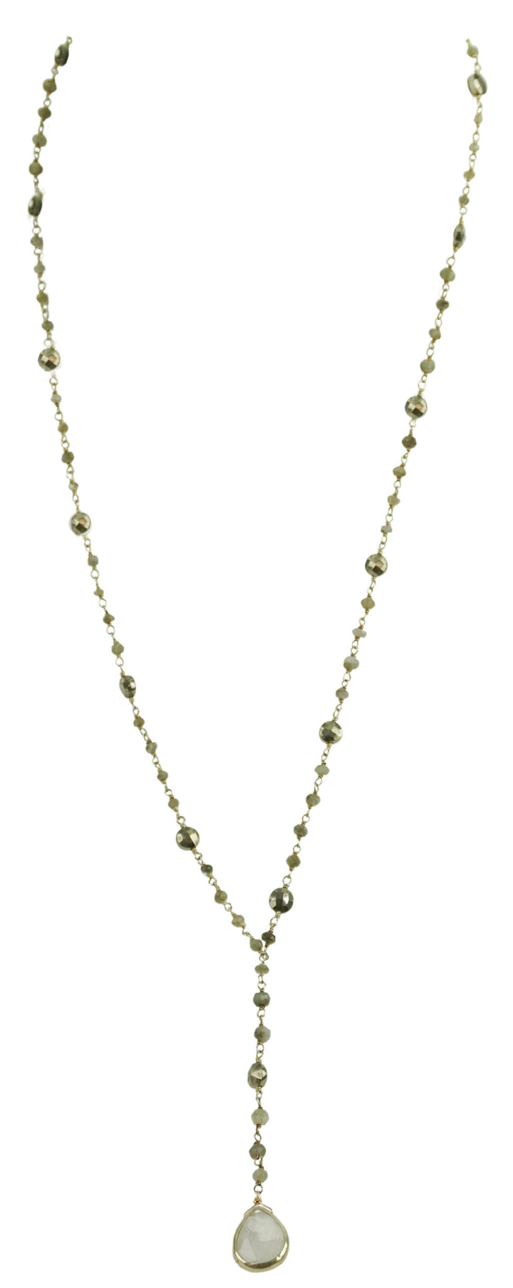 Ela Rae Yaeli Necklace in Emerald, Pyrite and Moonstone - Discounts on Ela Rae at UAL
