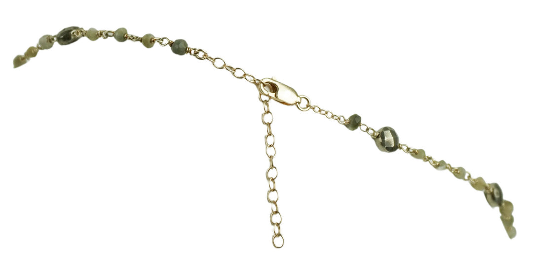 Ela Rae Yaeli Necklace in Emerald, Pyrite and Moonstone - Discounts on Ela Rae at UAL