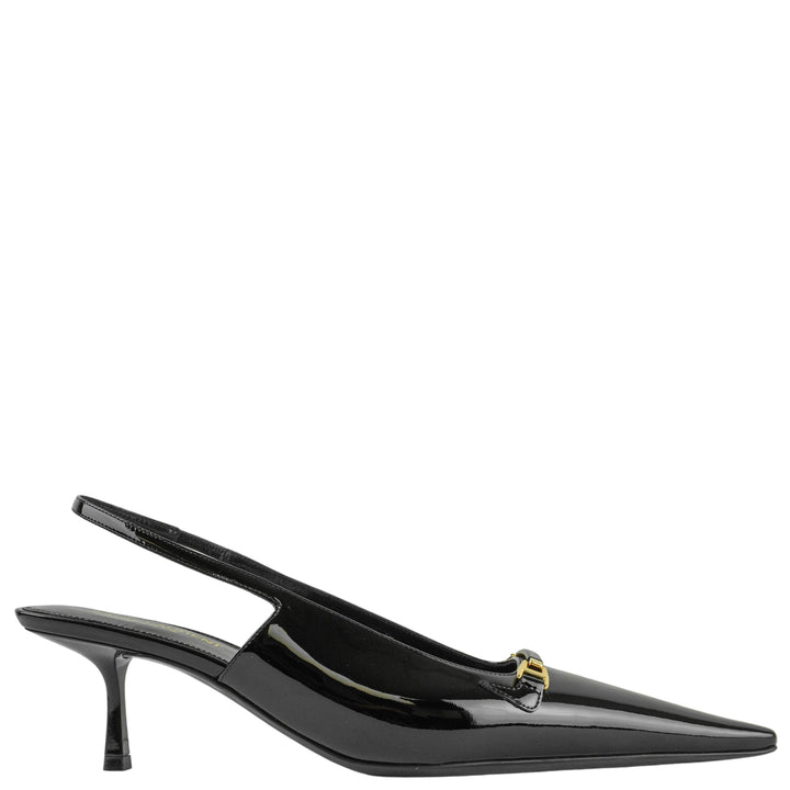 Saint Laurent Horsebit Slingbacks in Black Patent Leather - Discounts on Saint Laurent at UAL