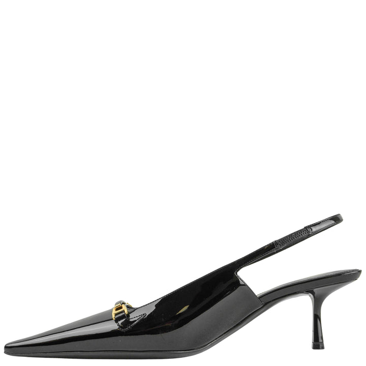 Saint Laurent Horsebit Slingbacks in Black Patent Leather - Discounts on Saint Laurent at UAL