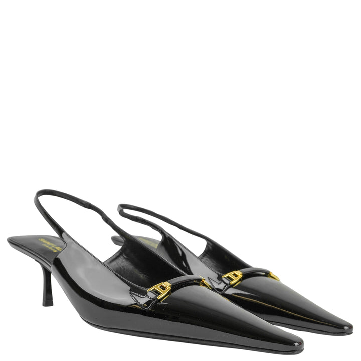 Saint Laurent Horsebit Slingbacks in Black Patent Leather - Discounts on Saint Laurent at UAL