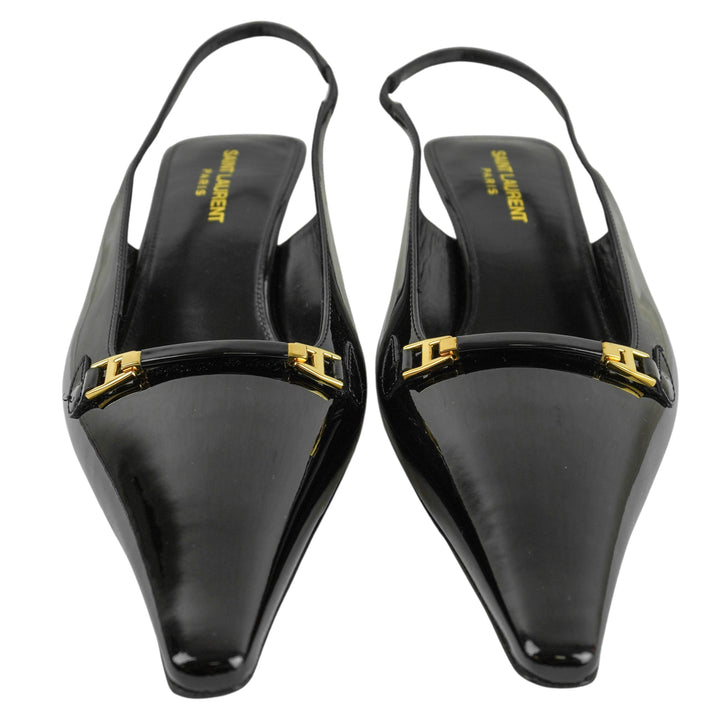 Saint Laurent Horsebit Slingbacks in Black Patent Leather - Discounts on Saint Laurent at UAL