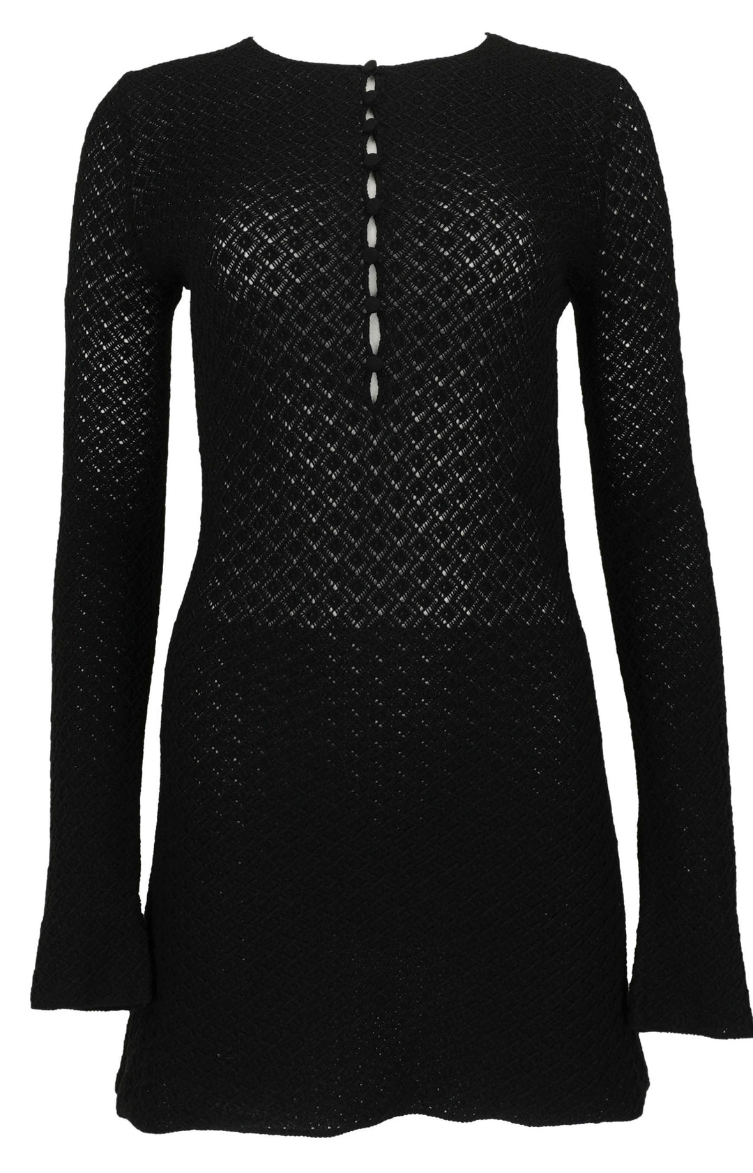 Saint Laurent Crochet Knit Mini Dress in Noir - Discounts on Saint Laurent at UAL