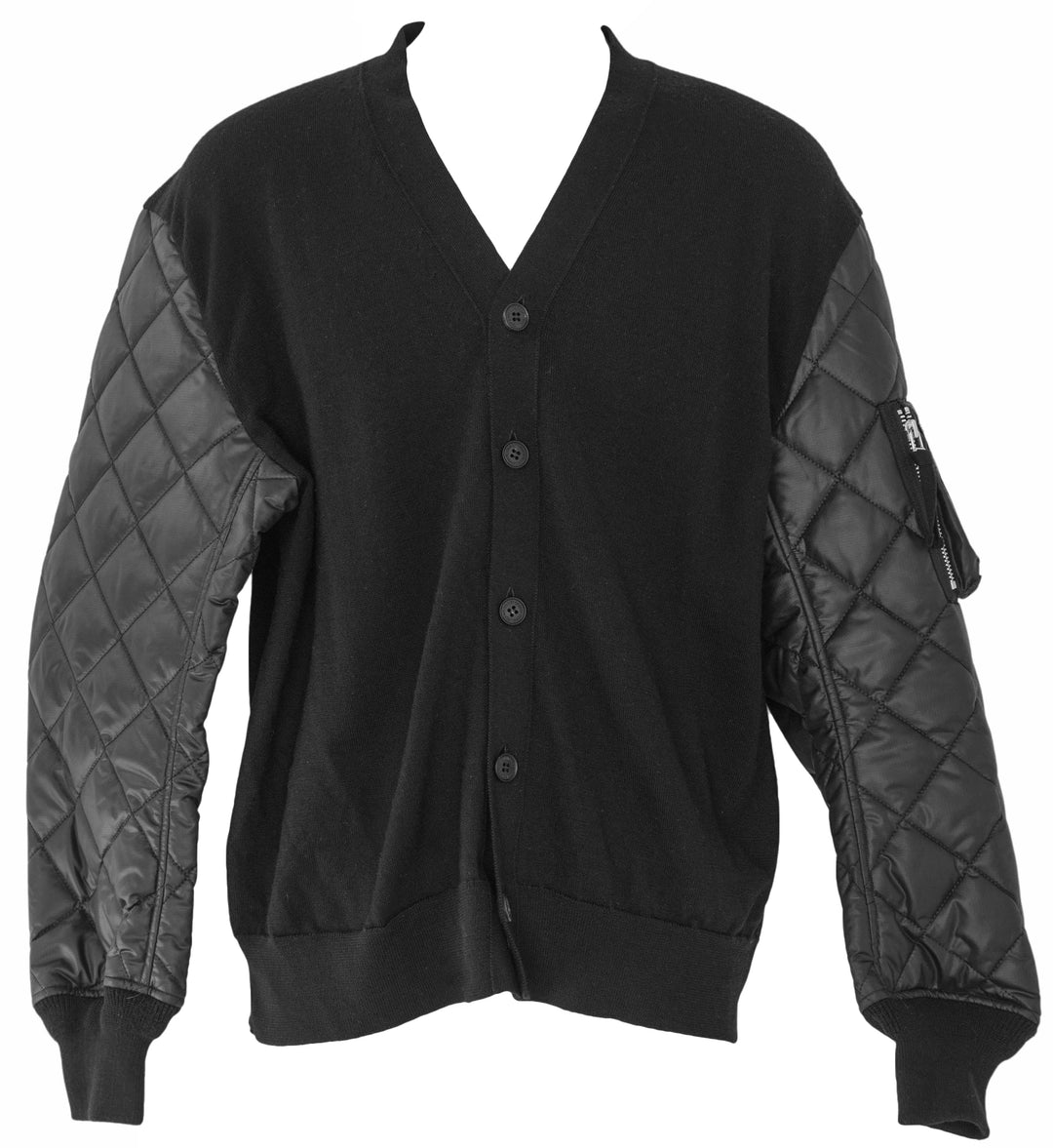 Comme des Garçons Cardigan with Quilted Padded Sleeves in Black - Discounts on COMME des GARÇONS at UAL
