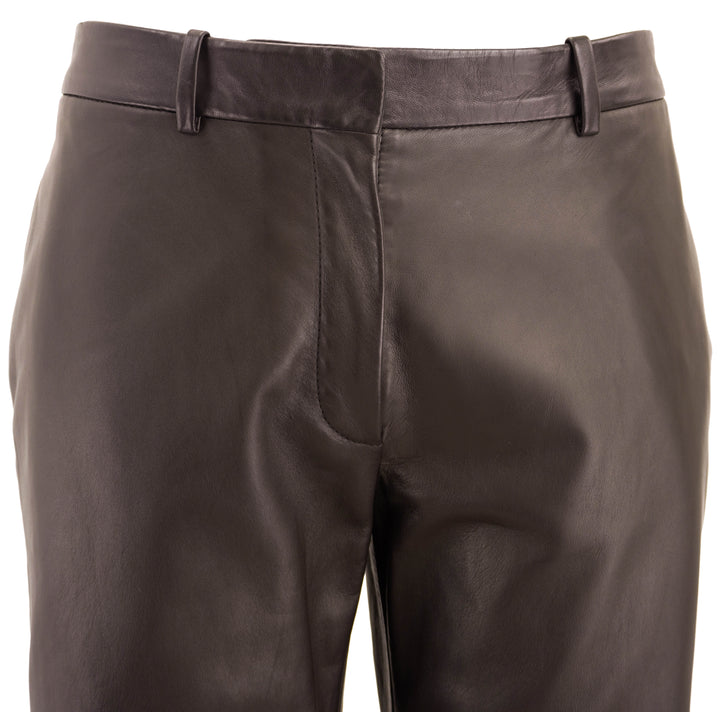 The Row Selviese Leather Pants in Dark Brown - Discounts on The Row at UAL