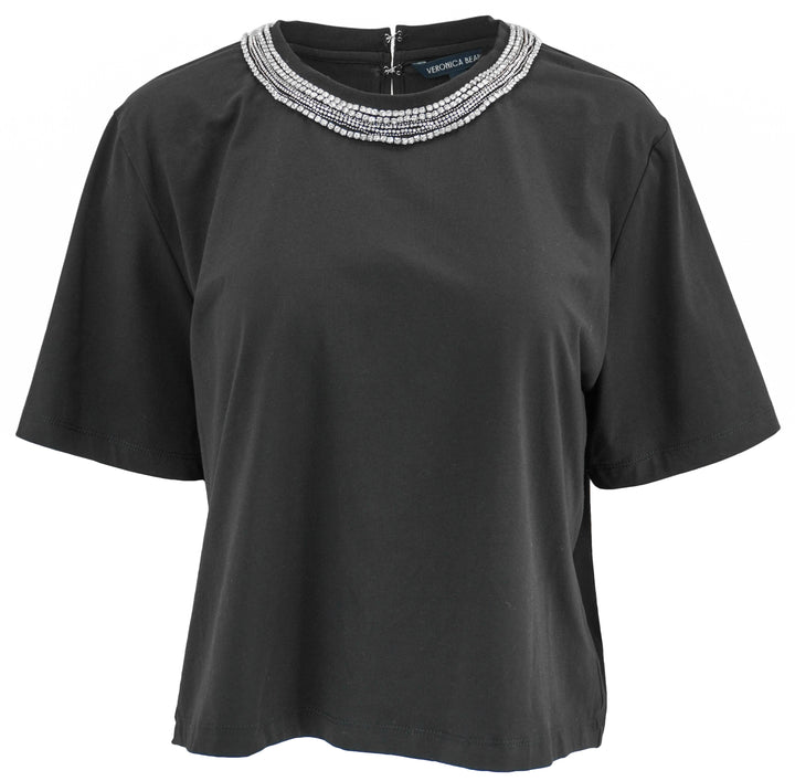 Veronica Beard Sebastian Crystal-Embellished T-Shirt in Black