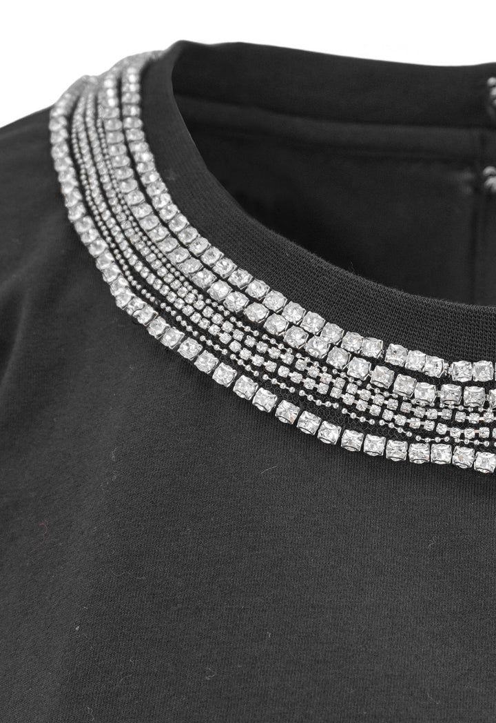 Veronica Beard Sebastian Crystal-Embellished T-Shirt in Black