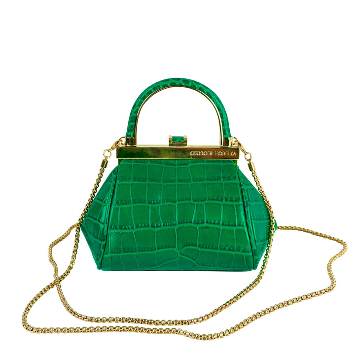 Georges Hobeika Croc Embossed Mini Bag in Green
