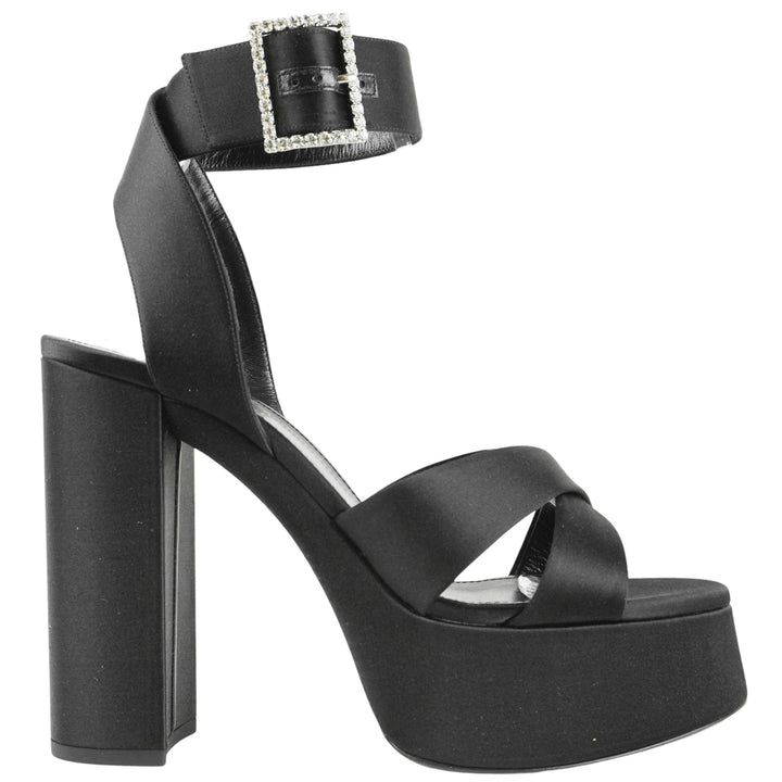 Saint Laurent Bianca Satin Platform Sandals in Black - Discounts on Saint Laurent at UAL