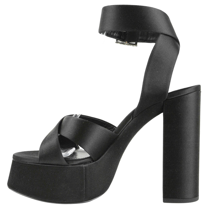 Saint Laurent Bianca Satin Platform Sandals in Black - Discounts on Saint Laurent at UAL