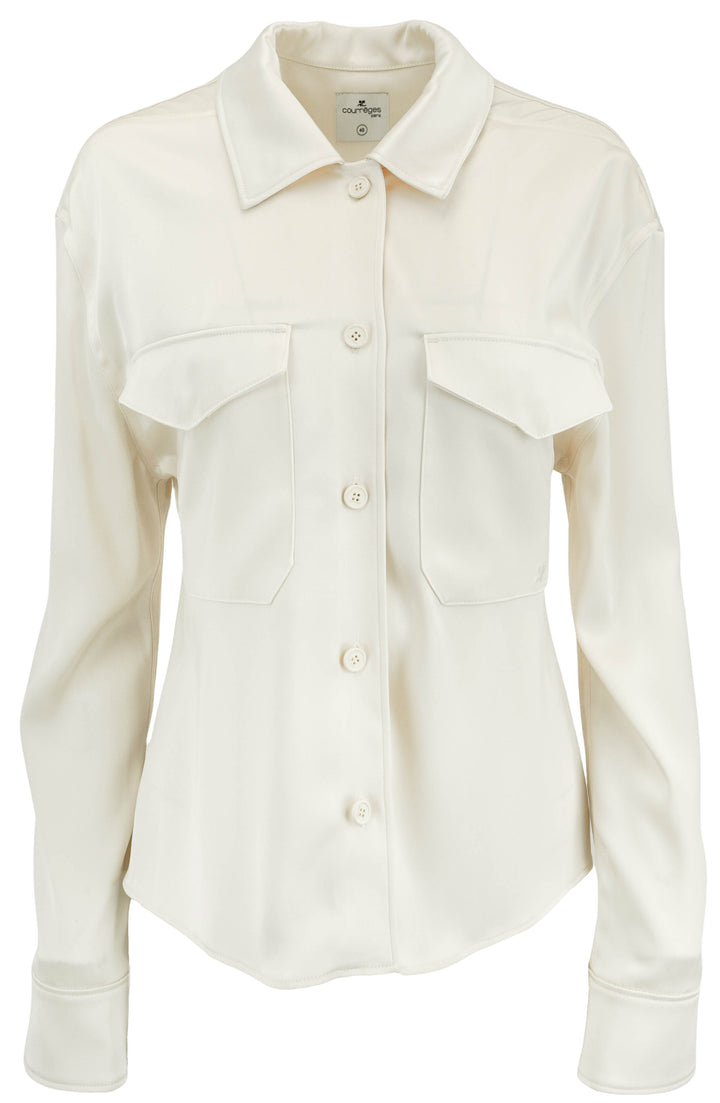 Courrèges Satin Button Down Blouse in Cream