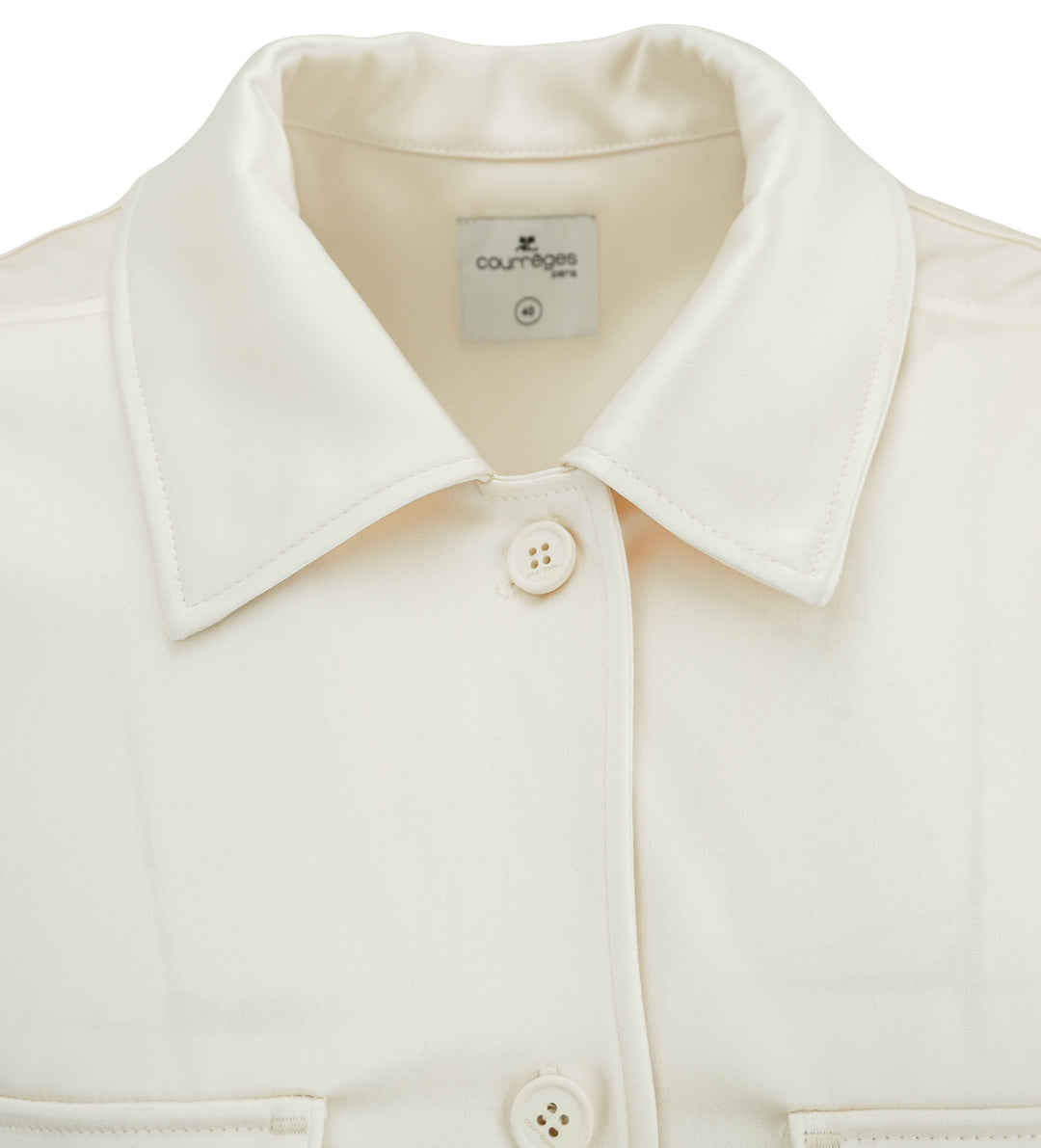 Courrèges Satin Button Down Blouse in Cream