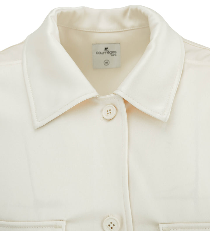 Courrèges Satin Button Down Blouse in Cream