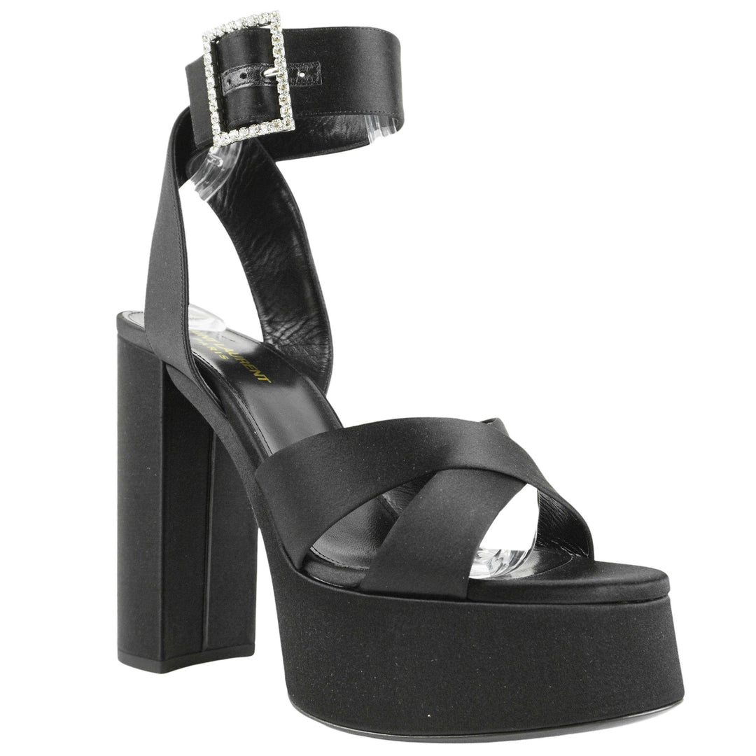 Saint Laurent Bianca Satin Platform Sandals in Black - Discounts on Saint Laurent at UAL