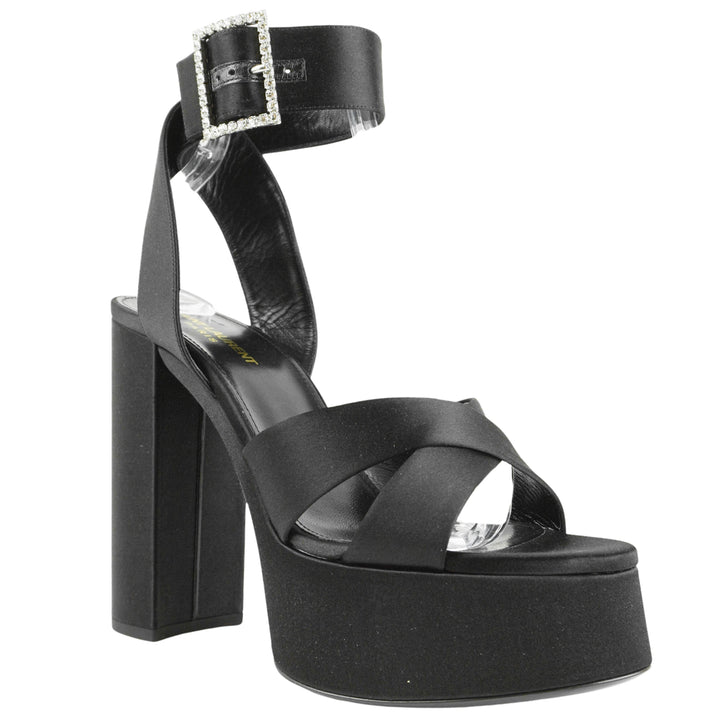 Saint Laurent Bianca Satin Platform Sandals in Black - Discounts on Saint Laurent at UAL