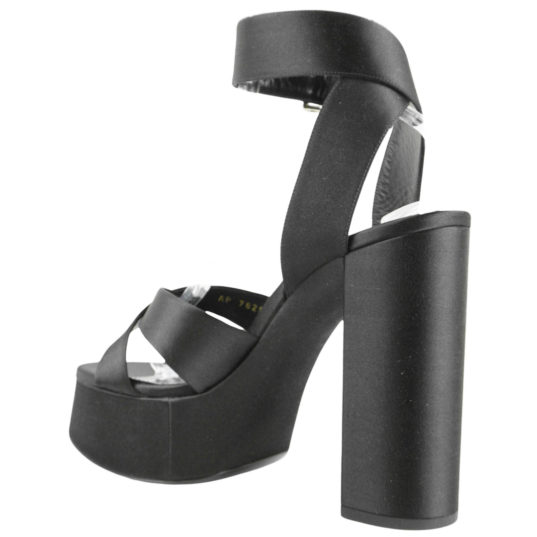 Saint Laurent Bianca Satin Platform Sandals in Black - Discounts on Saint Laurent at UAL