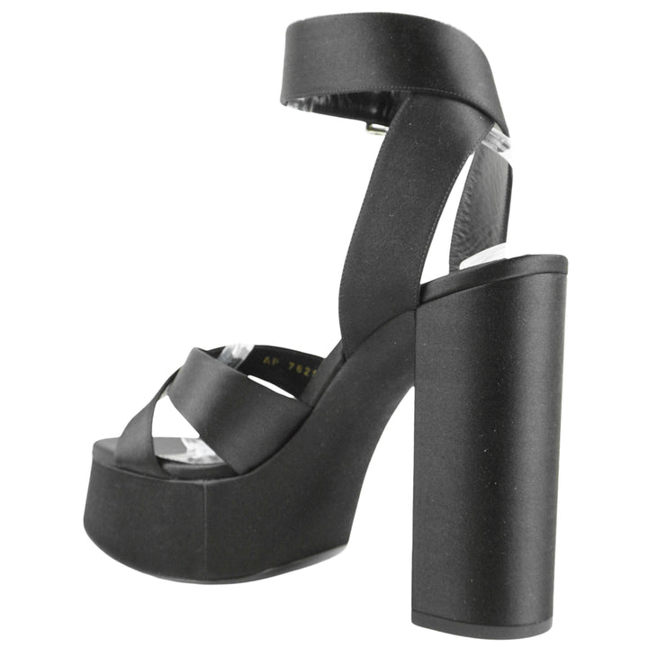 Saint Laurent Bianca Satin Platform Sandals in Black - Discounts on Saint Laurent at UAL