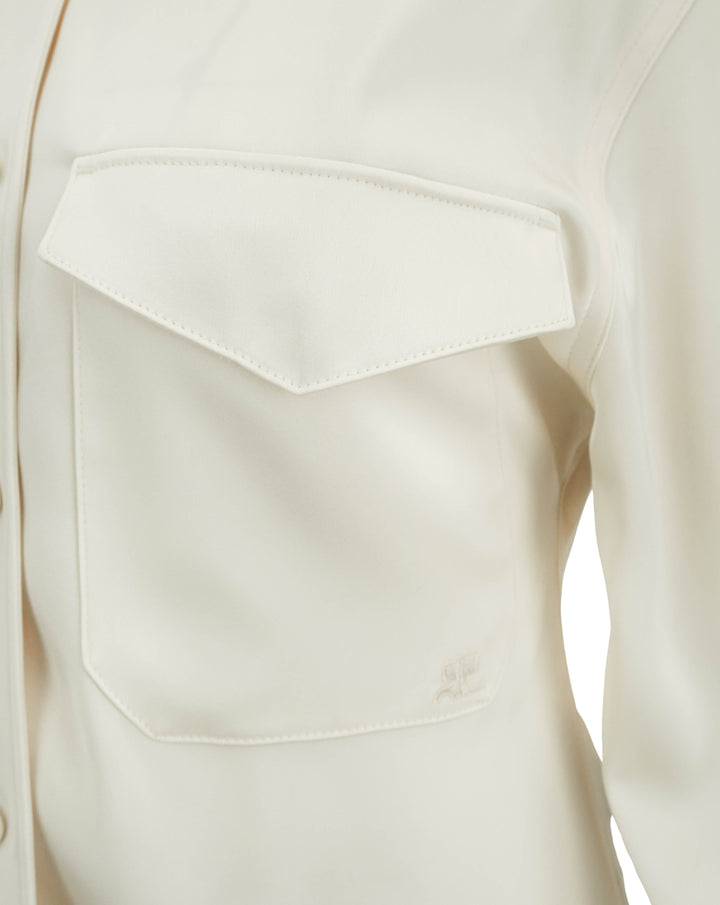 Courrèges Satin Button Down Blouse in Cream
