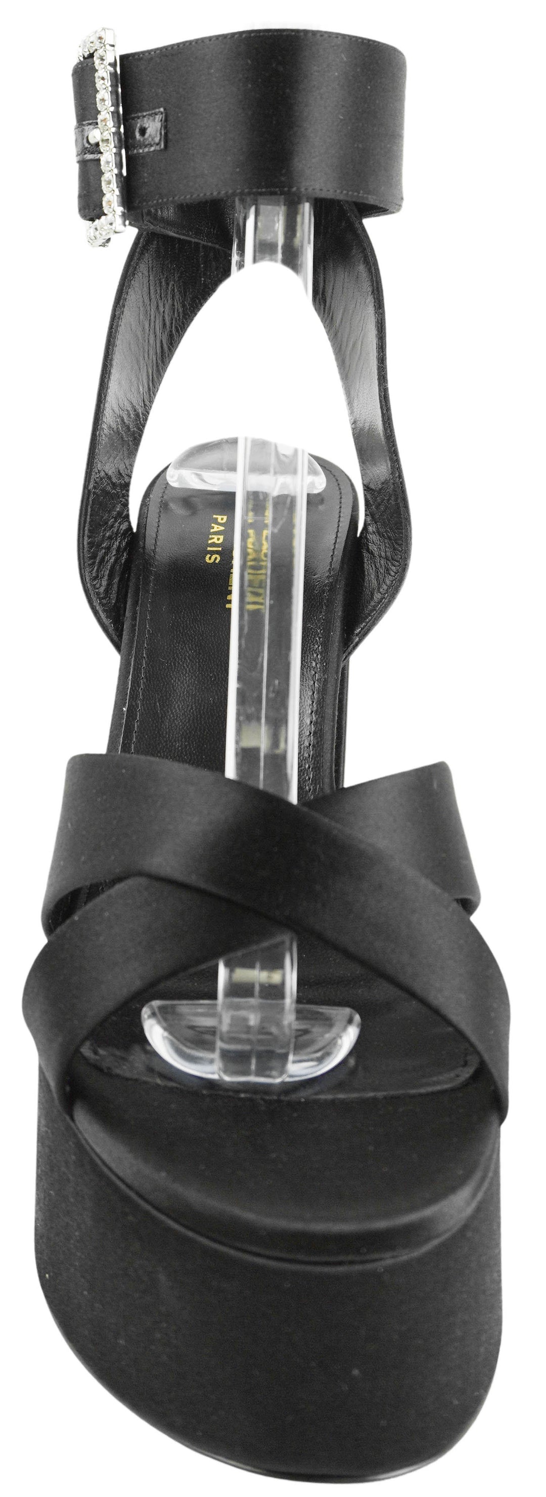 Saint Laurent Bianca Satin Platform Sandals in Black - Discounts on Saint Laurent at UAL