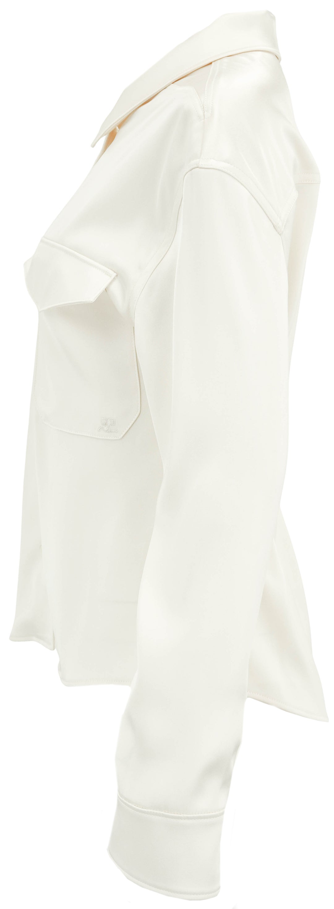 Courrèges Satin Button Down Blouse in Cream