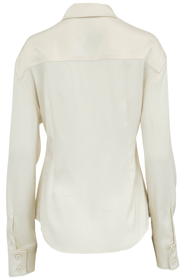Courrèges Satin Button Down Blouse in Cream