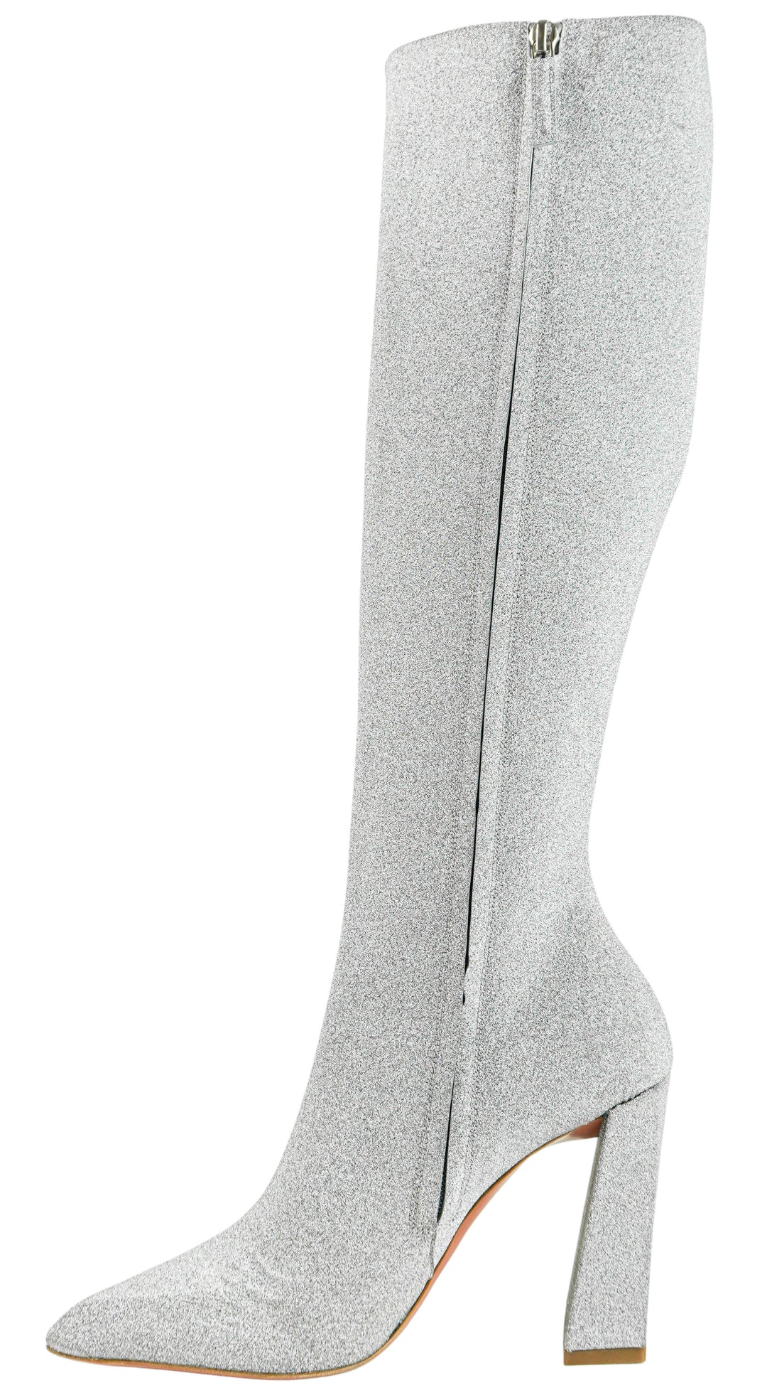 Amina Muaddi Marine Knee High Boots in Silver Glitter - Discounts on Amina Muaddi at UAL