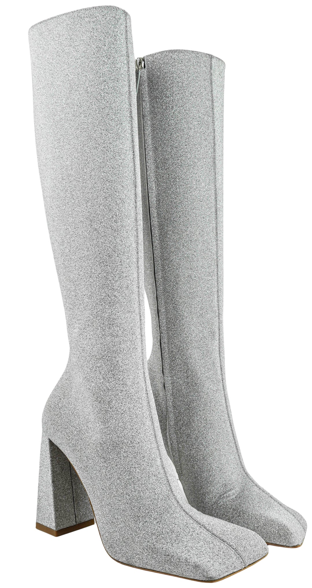 Amina Muaddi Marine Knee High Boots in Silver Glitter - Discounts on Amina Muaddi at UAL