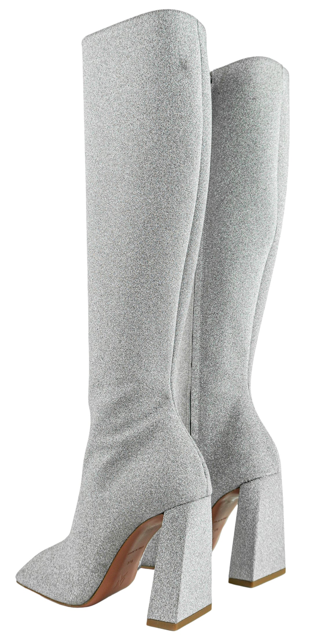 Amina Muaddi Marine Knee High Boots in Silver Glitter - Discounts on Amina Muaddi at UAL