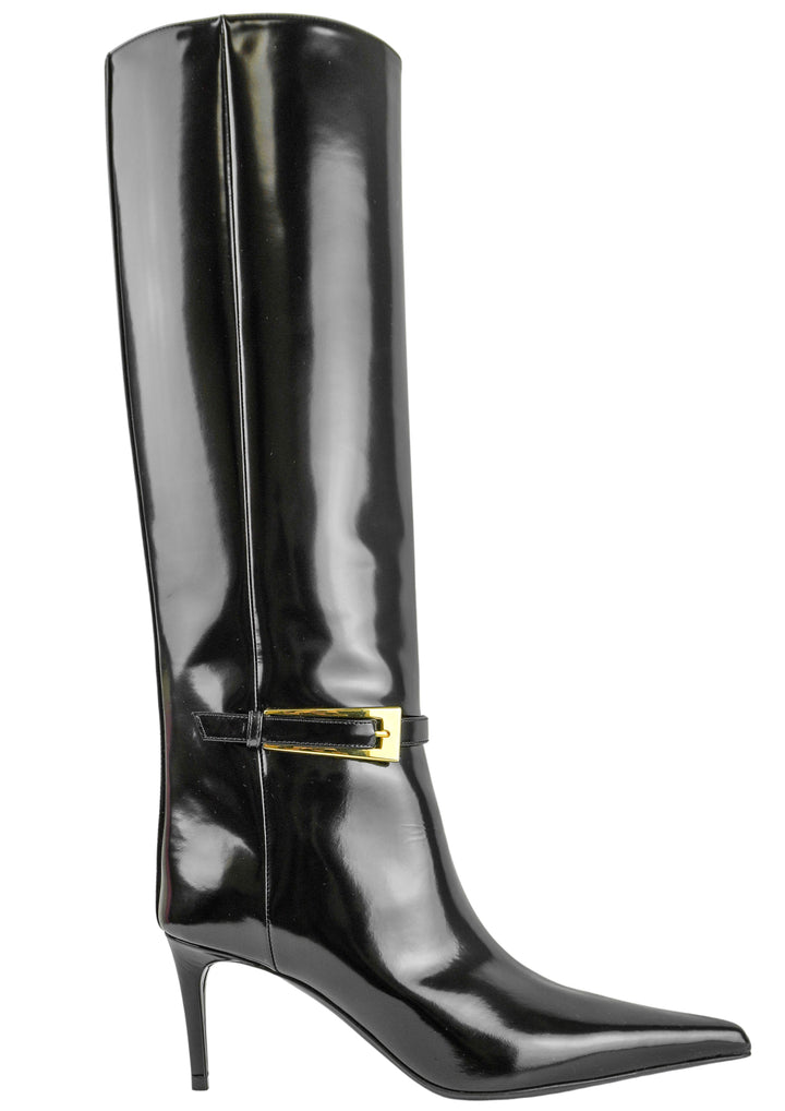 Saint Laurent Lee 70 Patent Leather Boots in Black - Discounts on Saint Laurent at UAL