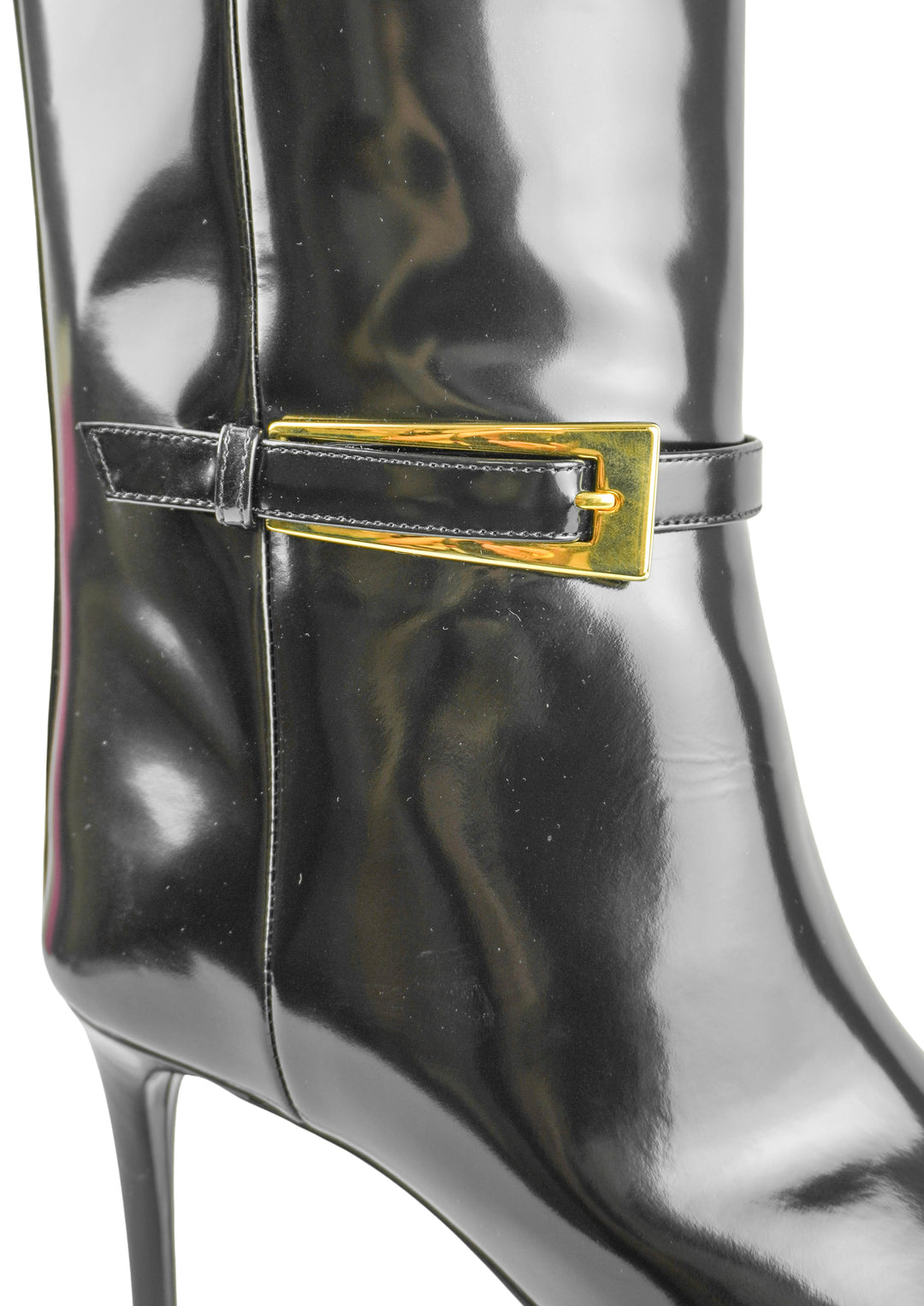 Saint Laurent Lee 70 Patent Leather Boots in Black - Discounts on Saint Laurent at UAL