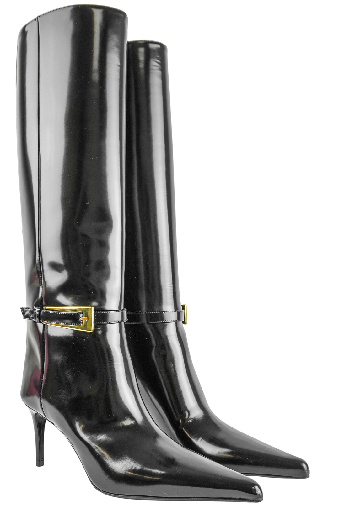 Saint Laurent Lee 70 Patent Leather Boots in Black - Discounts on Saint Laurent at UAL
