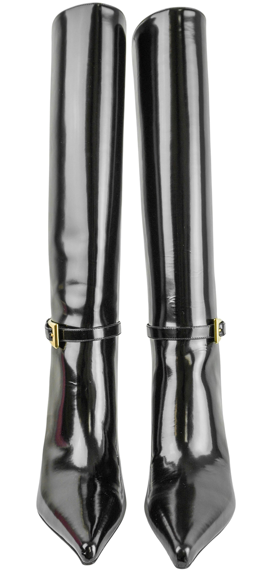 Saint Laurent Lee 70 Patent Leather Boots in Black - Discounts on Saint Laurent at UAL