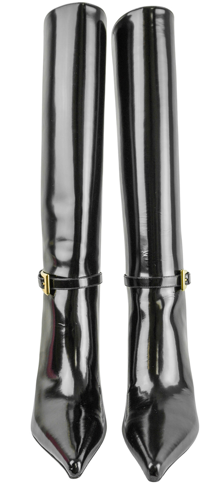 Saint Laurent Lee 70 Patent Leather Boots in Black - Discounts on Saint Laurent at UAL