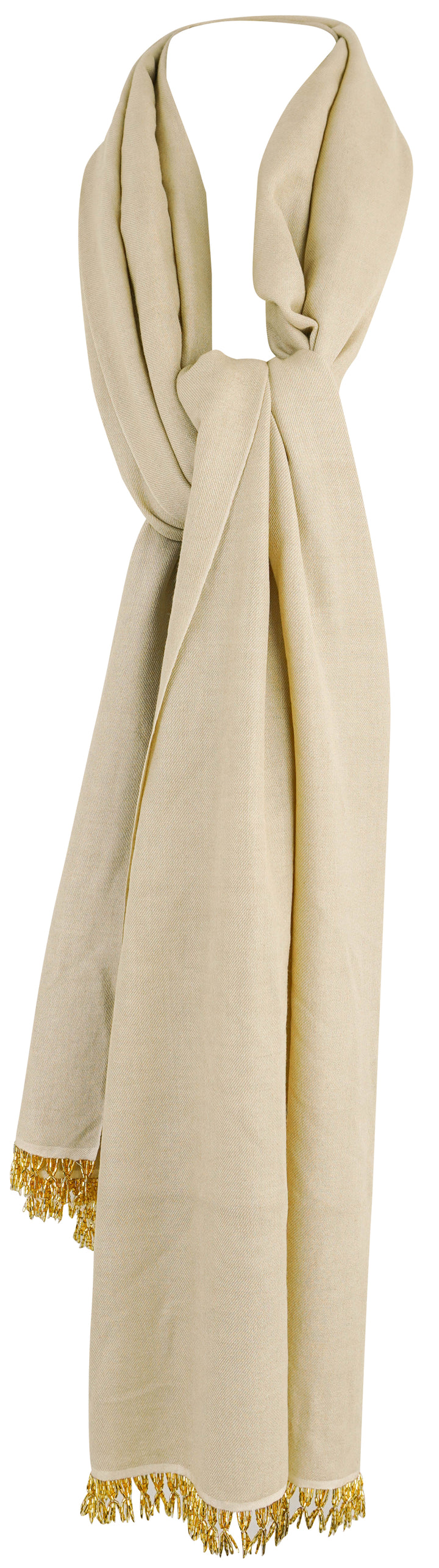 Bajra Cashmere and Silk Scarf with Beaded Trim in Tan