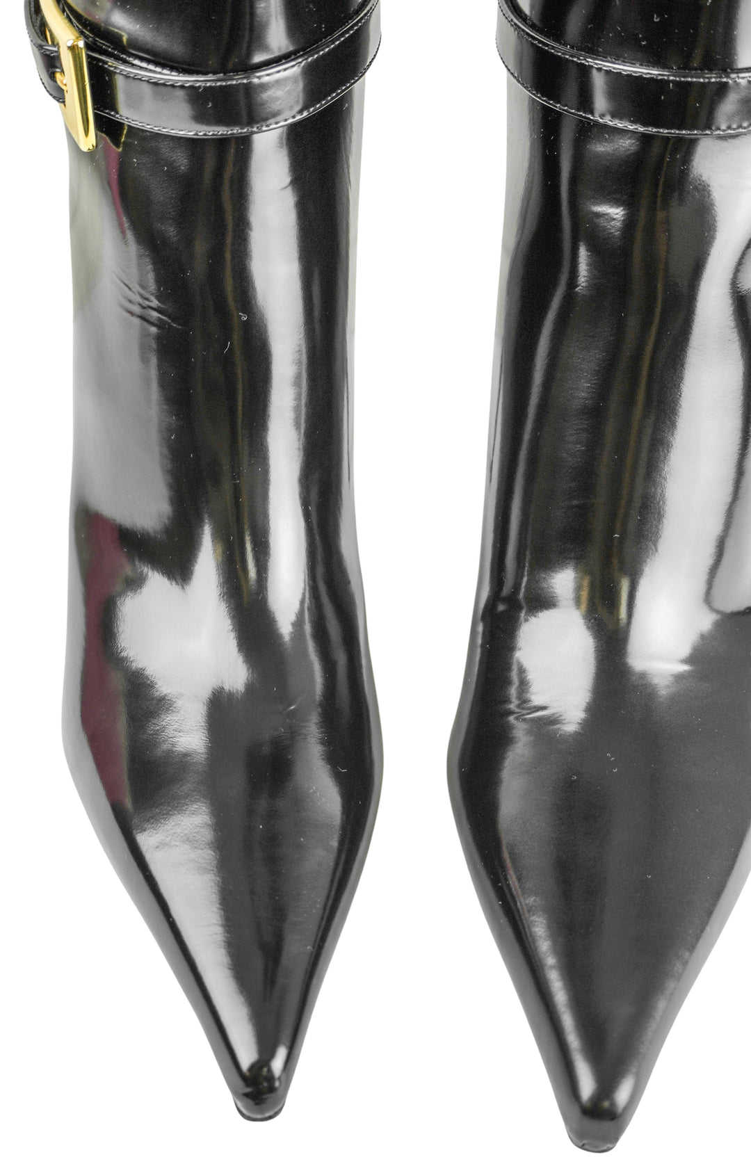 Saint Laurent Lee 70 Patent Leather Boots in Black - Discounts on Saint Laurent at UAL