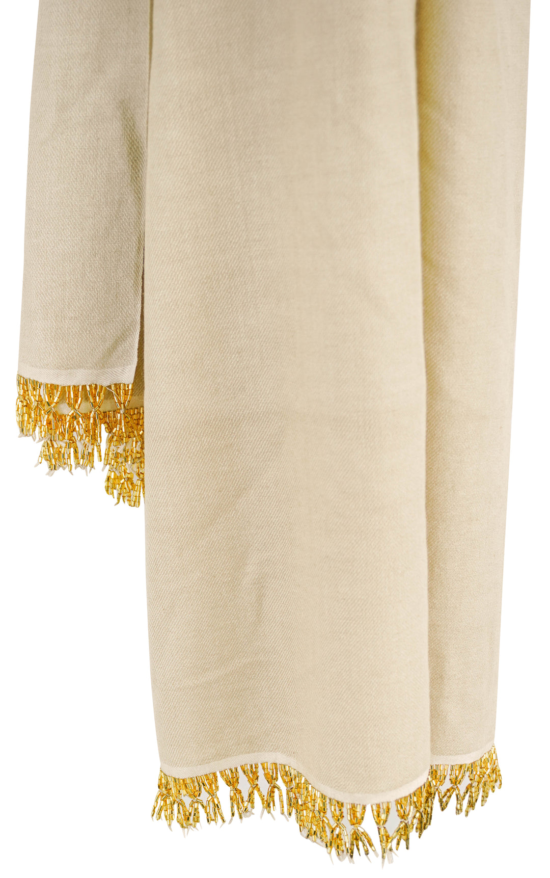 Bajra Cashmere and Silk Scarf with Beaded Trim in Tan