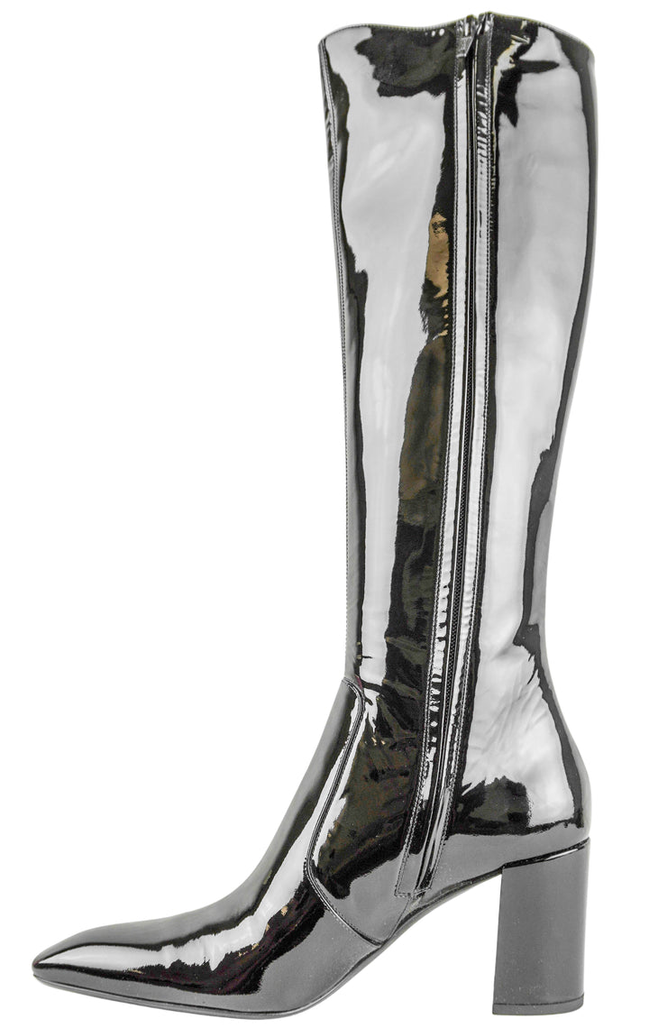 Saint Laurent Lauren Patent Leather Boots in Black - Discounts on Saint Laurent at UAL