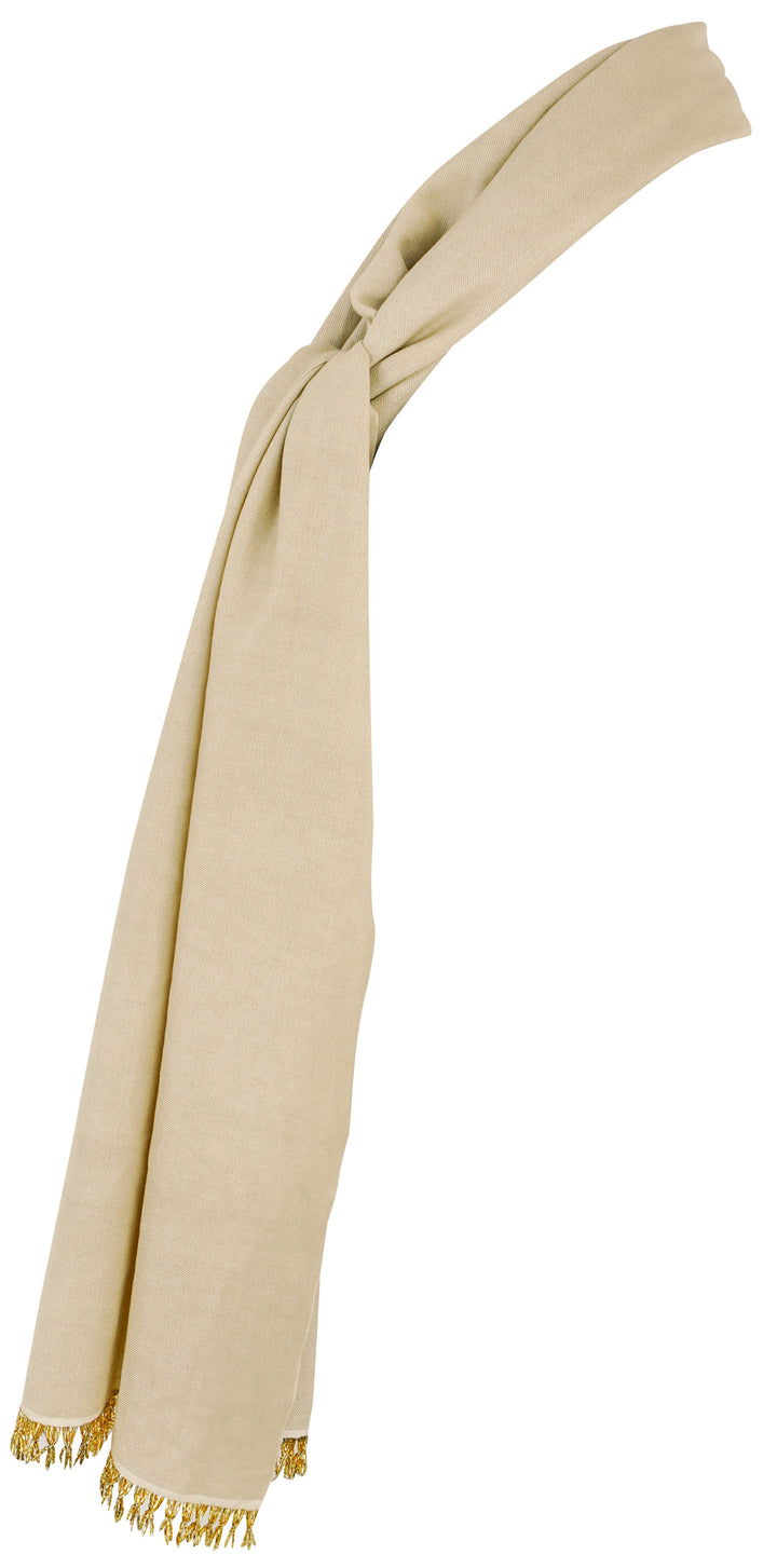 Bajra Cashmere and Silk Scarf with Beaded Trim in Tan
