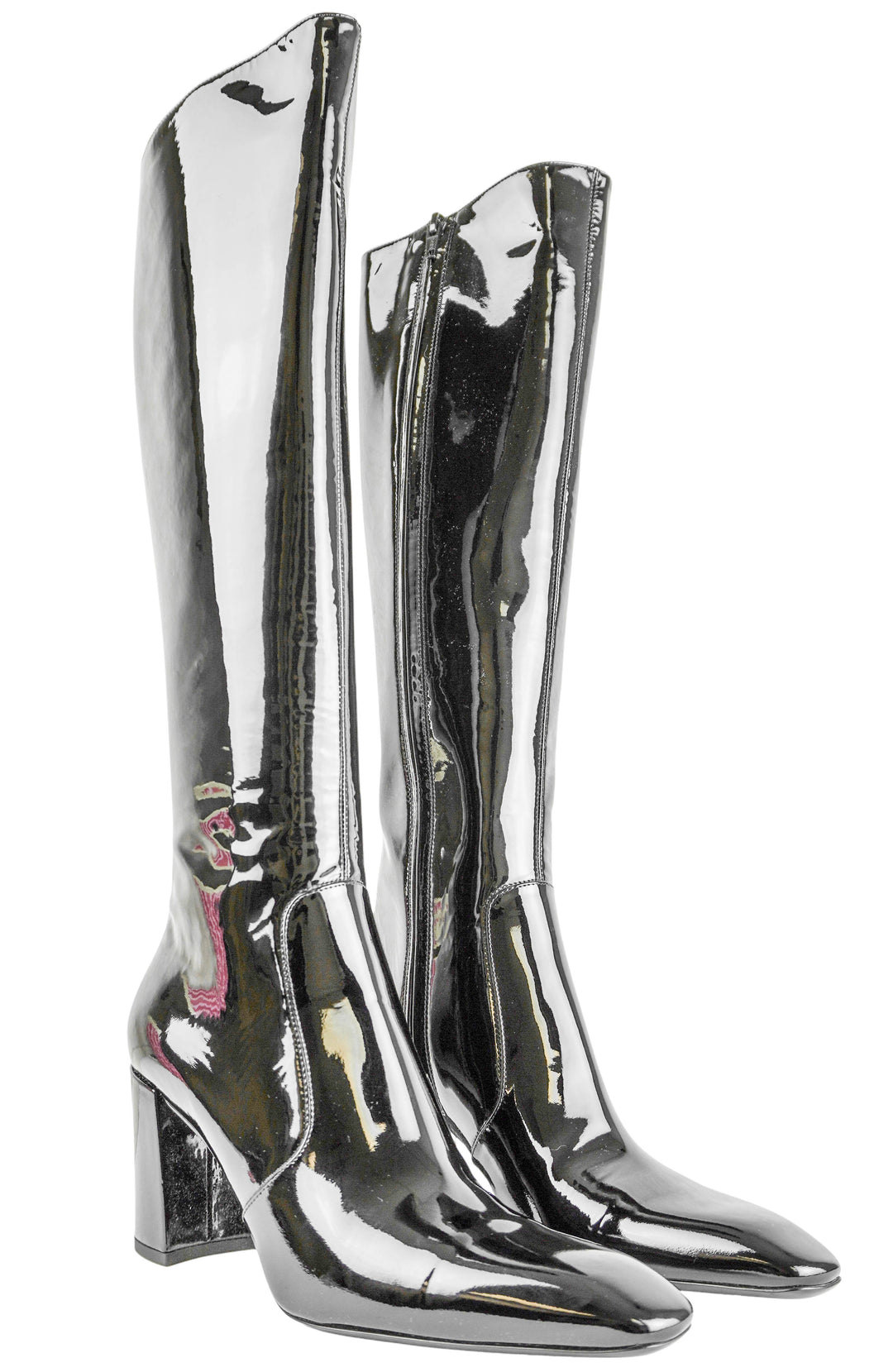 Saint Laurent Lauren Patent Leather Boots in Black - Discounts on Saint Laurent at UAL