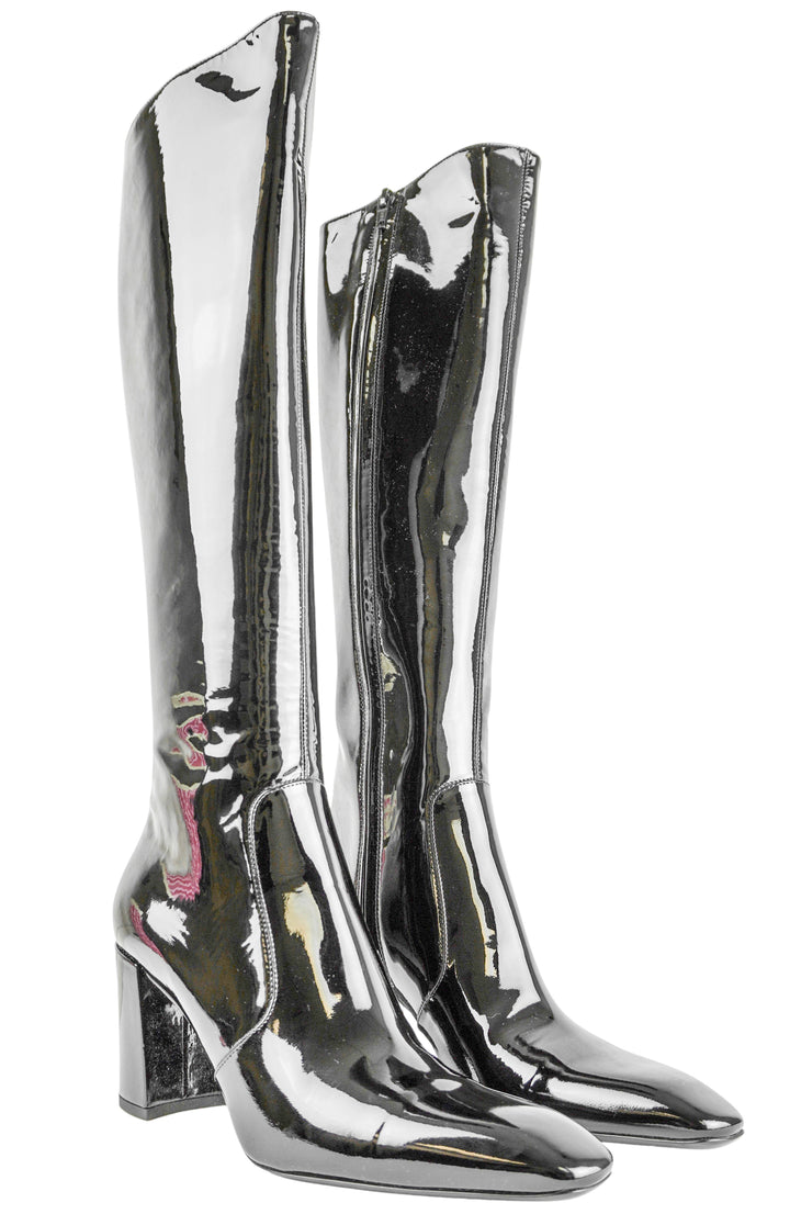 Saint Laurent Lauren Patent Leather Boots in Black - Discounts on Saint Laurent at UAL
