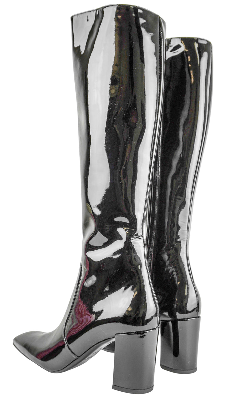 Saint Laurent Lauren Patent Leather Boots in Black - Discounts on Saint Laurent at UAL