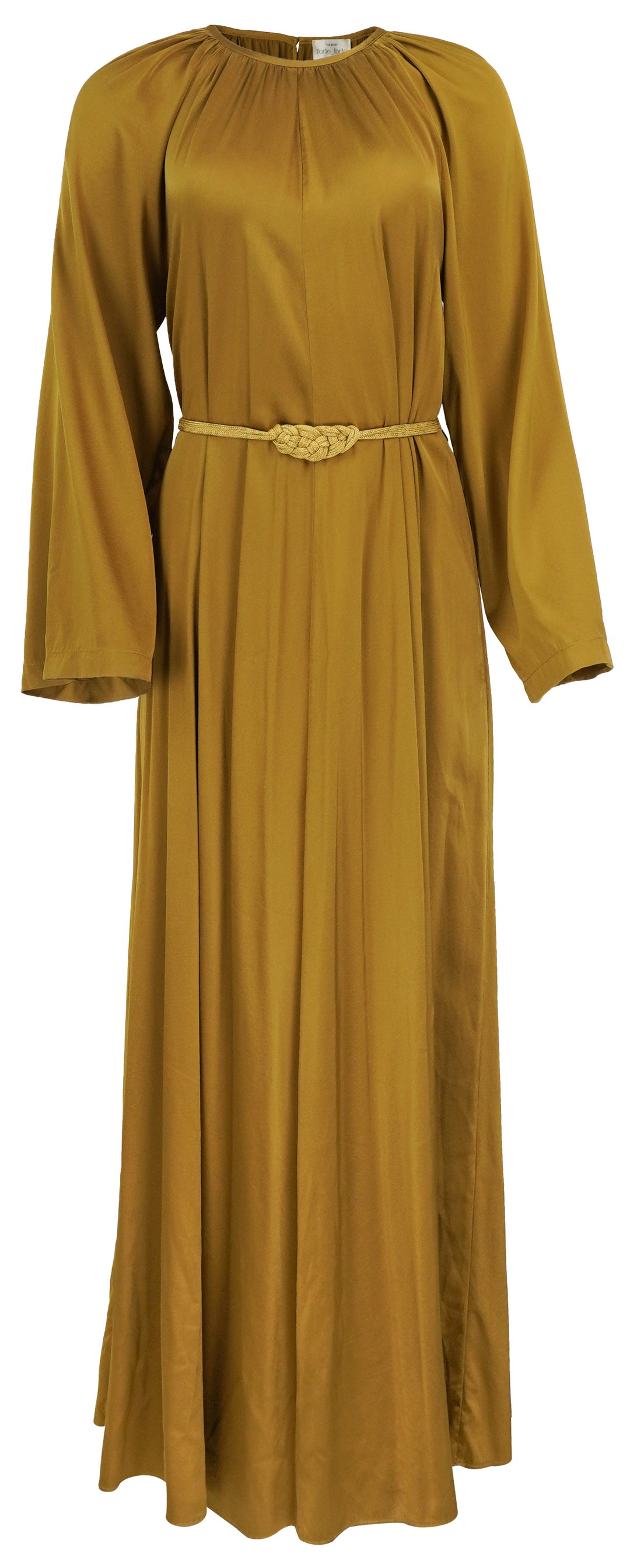 Forte_Forte Stretch Silk Satin Long Belted Dress in Khaki - Discounts on Forte_Forte at UAL