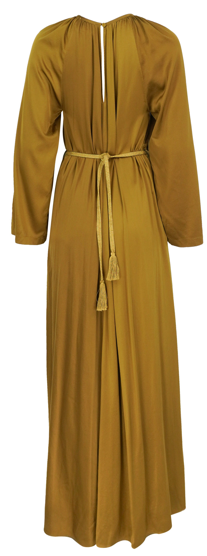Forte_Forte Stretch Silk Satin Long Belted Dress in Khaki - Discounts on Forte_Forte at UAL