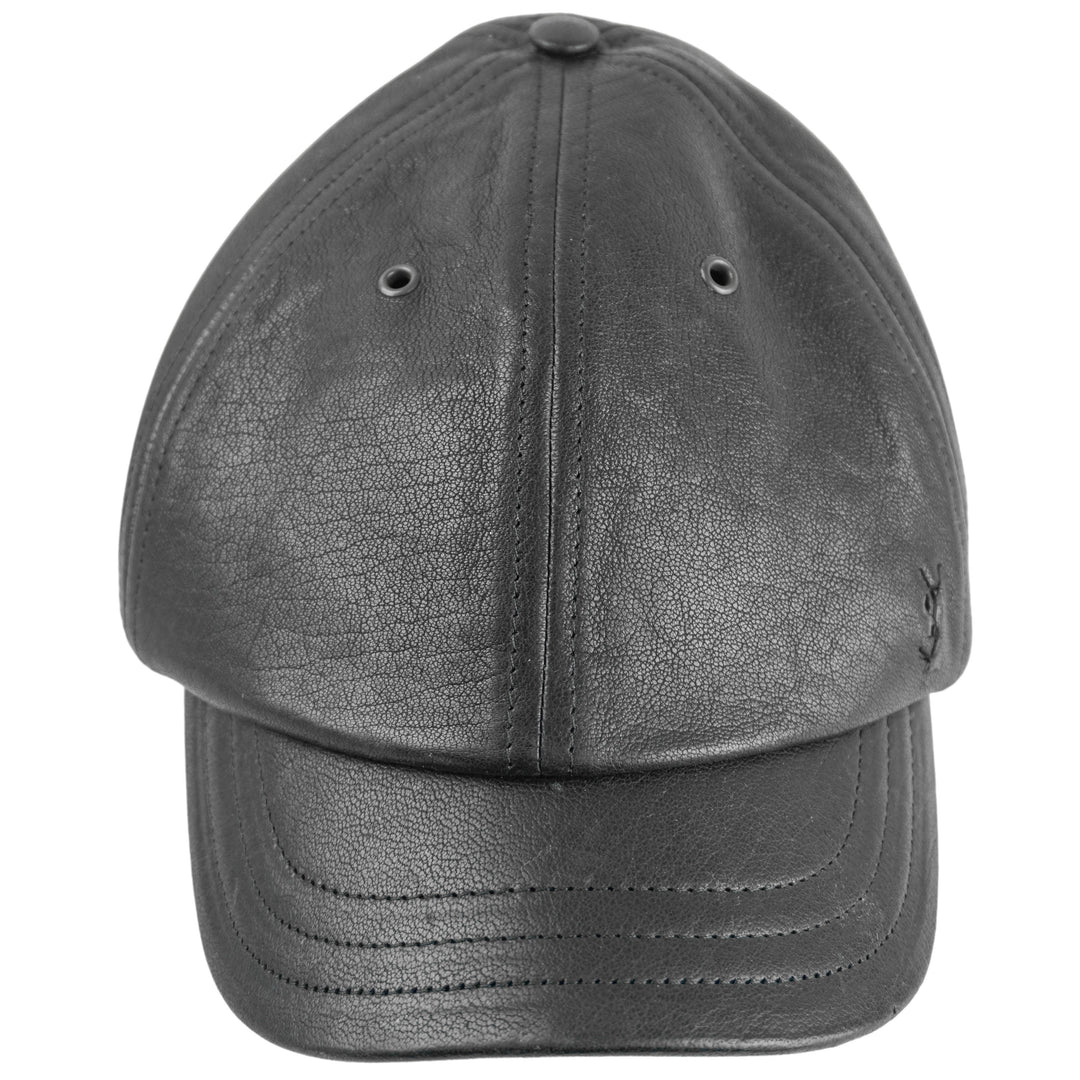 Saint Laurent Leather Cap With Small Visor in Black - Discounts on Saint Laurent at UAL