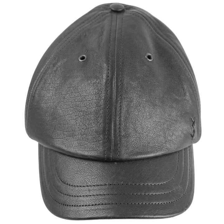 Saint Laurent Leather Cap With Small Visor in Black - Discounts on Saint Laurent at UAL